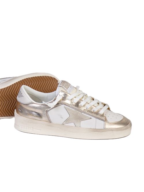 stardan suede and laminated leather upper suede star laminated leather heel glitter piping Golden Goose | GWF00333.F007536.12281PLATINUM/MILK/BEIGE